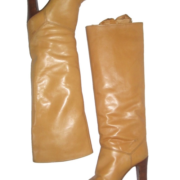 SOLD VTG Beltrami Made In Italy Beige Knee High Leather Boots - Picture 5 of 7